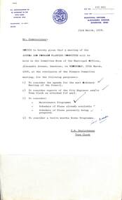 Administrative record - City of Sunshine - Commissioner Mr Alexander Alex George Gillon Collection 1976 - 1982 - Notice for Various Committees 29th March 1978, City of Sunshine, 23rd March 1978