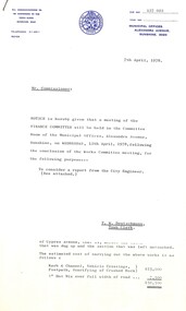Administrative record - City of Sunshine - Commissioner Mr Alexander Alex George Gillon Collection 1976 - 1982 - Finance Committee Reports 7th April 1978, City of Sunshine, 7th April 1978