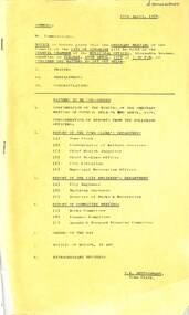Administrative record - City of Sunshine - Commissioner Mr Alexander Alex George Gillon Collection 1976 - 1982 - Notice of ordinary meeting of the council 18th April 1978, City of Sunshine, 10th April 1978
