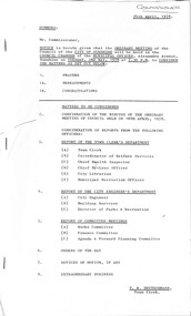 Administrative record - City of Sunshine - Commissioner Mr Alexander Alex George Gillon Collection 1976 - 1982 - Notice of ordinary meeting of the council 2nd May 1978, City of Sunshine, 24th April 1978