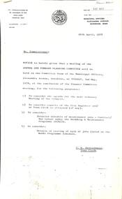 Administrative record - City of Sunshine - Commissioner Mr Alexander Alex George Gillon Collection 1976 - 1982 - Notice of agenda and forward planning committee meeting 2nd May 1978, City of Sunshine, 26th April 1978