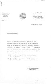 Administrative record - City of Sunshine - Commissioner Mr Alexander Alex George Gillon Collection 1976 - 1982 - Notice of finance committee meeting of the council 2nd May 1978, City of Sunshine, 26th April 1978