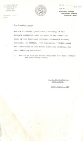 Administrative record - City of Sunshine - Commissioner Mr Alexander Alex George Gillon Collection 1976 - 1982 - Notice of committee meetings 4th September 1978, City of Sunshine, 4th July 1978
