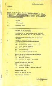 Administrative record - City of Sunshine - Commissioner Mr Alexander Alex George Gillon Collection 1976 - 1982 - Notice of ordinary meeting of the council 14th November 1978, City of Sunshine, 8th November 1978