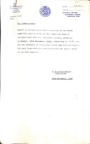 Administrative record - City of Sunshine - Commissioner Mr Alexander Alex George Gillon Collection 1976 - 1982 - Notice of committee meeting of the council 27th November 1978, City of Sunshine, 22nd November 1978