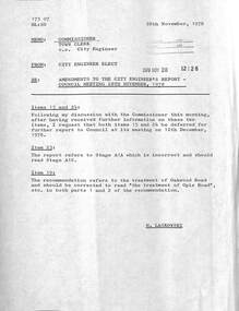 Administrative record - City of Sunshine - Commissioner Mr Alexander Alex George Gillon Collection 1976 - 1982 - Amendments to City Engineer's report 28th November 1978, City of Sunshine, 28th November 1978
