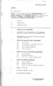 Administrative record - City of Sunshine - Commissioner Mr Alexander Alex George Gillon Collection 1976 - 1982 - Notice of ordinary meeting of the council 4th April 1978, City of Sunshine, 23rd March 1978