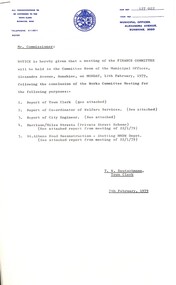 Administrative record - City of Sunshine - Commissioner Mr Alexander Alex George Gillon Collection 1976 - 1982 - Notice of committee meetings of the council 12th February 1979, City of Sunshine, 7th February 1979
