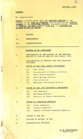 Administrative record - City of Sunshine - Commissioner Mr Alexander Alex George Gillon Collection 1976 - 1982 - Notice of ordinary meeting of the council 8th May 1979, City of Sunshine, 2nd May 1979