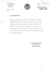 Administrative record - City of Sunshine - Commissioner Mr Alexander Alex George Gillon Collection 1976 - 1982 - Notice of committee meetings of the council 7th May 1979, City of Sunshine, 2nd May 1979