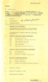 Administrative record - City of Sunshine - Commissioner Mr Alexander Alex George Gillon Collection 1976 - 1982 - Notice of ordinary meeting of the council 31st July 1979, City of Sunshine, 25th July 1979