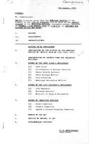 Administrative record - City of Sunshine - Commissioner Mr Alexander Alex George Gillon Collection 1976 - 1982 - Notice of ordinary meeting of the council 14th August 1979, City of Sunshine, 8th August 1979