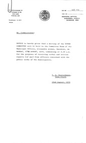 Administrative record - City of Sunshine - Commissioner Mr Alexander Alex George Gillon Collection 1976 - 1982 - Notice of committee meetings of the council 27th August 1979, City of Sunshine, 22nd August 1979