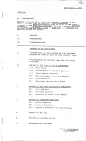 Administrative record - City of Sunshine - Commissioner Mr Alexander Alex George Gillon Collection 1976 - 1982 - Notice of ordinary meeting of the council 28th August 1979, City of Sunshine, 22nd August 1979