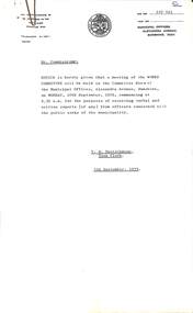 Administrative record - City of Sunshine - Commissioner Mr Alexander Alex George Gillon Collection 1976 - 1982 - Notice of committee meetings of the council 10th September 1979, City of Sunshine, 5th September 1979