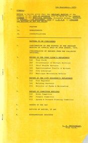 Administrative record - City of Sunshine - Commissioner Mr Alexander Alex George Gillon Collection 1976 - 1982 - Notice of ordinary meeting of the council 10th September 1979, City of Sunshine, 5th September 1979