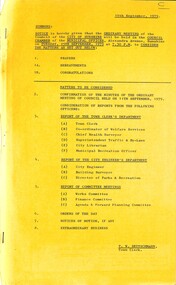 Administrative record - City of Sunshine - Commissioner Mr Alexander Alex George Gillon Collection 1976 - 1982 - Notice of ordinary meeting of the council 25th September 1979, City of Sunshine, 19th September 1979