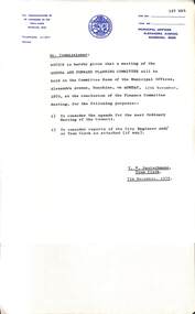 Administrative record - City of Sunshine - Commissioner Mr Alexander Alex George Gillon Collection 1976 - 1982 - Notice of committee meetings 12th November 1979, City of Sunshine, 7th November 1979