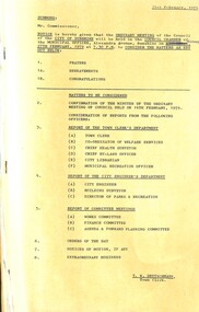 Administrative record - City of Sunshine - Commissioner Mr Alexander Alex George Gillon Collection 1976 - 1982 - Notice of ordinary meeting of the council 27th February 1979, City of Sunshine, 27th February 1979