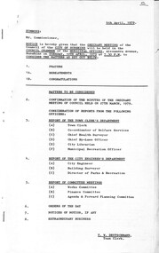 Administrative record - City of Sunshine - Commissioner Mr Alexander Alex George Gillon Collection 1976 - 1982 - Notice of ordinary meeting of the council 10th April 1979, City of Sunshine, 4th April 1979