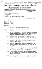 Letter - City of Sunshine - Commissioner Mr Alexander Alex George Gillon Collection 1976 - 1982 - Extraordinary business Lot 6 Scenic Place 10th April 1979, Patrick J. Cannon, Testro & Coburn, 28th March 1979