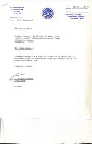 Administrative record - City of Sunshine - Commissioner Mr Alexander Alex George Gillon Collection 1976 - 1982 - Memo copy of Motion 6th April 1979, City of Sunshine, 6th April 1979