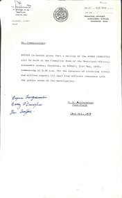 Administrative record - City of Sunshine - Commissioner Mr Alexander Alex George Gillon Collection 1976 - 1982 - Notice of committee meetings 21st May 1979, City of Sunshine, 16th May 1979