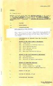 Administrative record - City of Sunshine - Commissioner Mr Alexander Alex George Gillon Collection 1976 - 1982 - Notice of ordinary meeting of the council 19th June 1979, City of Sunshine, 13th June 1979