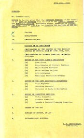 Administrative record - City of Sunshine - Commissioner Mr Alexander Alex George Gillon Collection 1976 - 1982 - Notice of ordinary meeting of the council 3rd July 1979, City of Sunshine, 27th June 1979