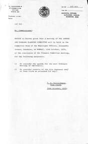 Administrative record - City of Sunshine - Commissioner Mr Alexander Alex George Gillon Collection 1976 - 1982 - Notice of planning meeting 15th October 1979, City of Sunshine, 10th October 1979