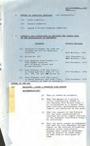 Administrative record - City of Sunshine - Commissioner Mr Alexander Alex George Gillon Collection 1976 - 1982 - Report of committee meetings 27th November 1979, City of Sunshine, 27th November 1979