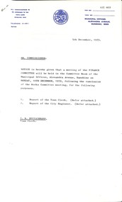 Administrative record - City of Sunshine - Commissioner Mr Alexander Alex George Gillon Collection 1976 - 1982 - Notice of committee meetings 10th December 1979, City of Sunshine, 5th December 1979