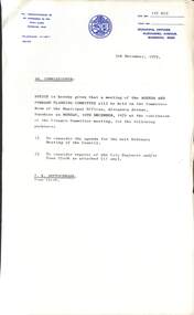 Administrative record - City of Sunshine - Commissioner Mr Alexander Alex George Gillon Collection 1976 - 1982 - Notice of committee meetings 10th December 1979, City of Sunshine, 5th December 1979