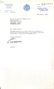 Administrative record - City of Sunshine - Commissioner Mr Alexander Alex George Gillon Collection 1976 - 1982 - Notice of Motion 27th April 1979, City of Sunshine, 27th April 1979