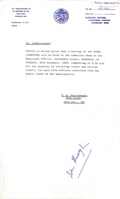 Administrative record - City of Sunshine - Commissioner Mr Alexander Alex George Gillon Collection 1976 - 1982 - Notice of committee meetings 26th November 1980, City of Sunshine, 20th February 1979