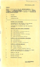 Administrative record - City of Sunshine - Commissioner Mr Alexander Alex George Gillon Collection 1976 - 1982 - Notice of ordinary meeting of the council 26th February 1980, City of Sunshine, 20th February 1979
