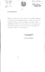 Administrative record - City of Sunshine - Commissioner Mr Alexander Alex George Gillon Collection 1976 - 1982 - Notice of committee meetings 14th April 1980, City of Sunshine, 9th April 1979