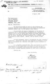 Letter - City of Sunshine - Commissioner Mr Alexander Alex George Gillon Collection 1976 - 1982 - Professional Engineers Classification 15th April 1980, The Association of Professional Engineers Australia, 15th April 1979