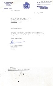 Administrative record - City of Sunshine - Commissioner Mr Alexander Alex George Gillon Collection 1976 - 1982 - Notice of Motion 1st May 1980, City of Sunshine, 1st May 1980