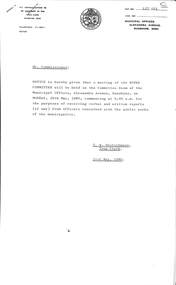Administrative record - City of Sunshine - Commissioner Mr Alexander Alex George Gillon Collection 1976 - 1982 - Notice of committee meetings 26th May 1980, City of Sunshine, 21st May 1980
