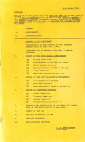 Administrative record - City of Sunshine - Commissioner Mr Alexander Alex George Gillon Collection 1976 - 1982 - Notice of ordinary meeting of the council 5th August 1980, City of Sunshine, 30th July 1980