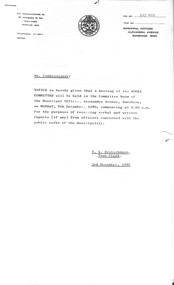 Administrative record - City of Sunshine - Commissioner Mr Alexander Alex George Gillon Collection 1976 - 1982 - Notice of committee meetings 8th December 1980, City of Sunshine, 3rd December 1980