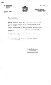 Administrative record - City of Sunshine - Commissioner Mr Alexander Alex George Gillon Collection 1976 - 1982 - Notice of committee meetings 11th February 1980, City of Sunshine, 6th February 1980