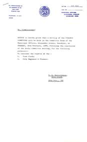 Administrative record - City of Sunshine - Commissioner Mr Alexander Alex George Gillon Collection 1976 - 1982 - Notice of committee meetings 26th February 1980, City of Sunshine, 20th February 1980