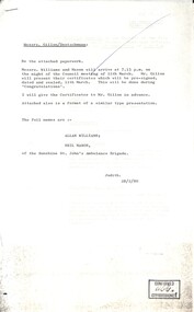 Administrative record - City of Sunshine - Commissioner Mr Alexander Alex George Gillon Collection 1976 - 1982 - Presentation of certificates Allan Willliams And Neil Mason, City of Sunshine, 28th February 1980