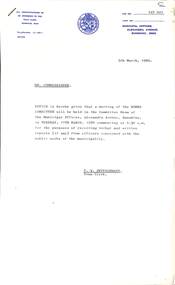 Administrative record - City of Sunshine - Commissioner Mr Alexander Alex George Gillon Collection 1976 - 1982 - Notice of committee meetings 11th March 1980, City of Sunshine, 5th March 1980