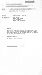 Administrative record - City of Sunshine - Commissioner Mr Alexander Alex George Gillon Collection 1976 - 1982 - Report of agenda and forward planning committee meeting 11th March 1980, City of Sunshine, 11th March 1980
