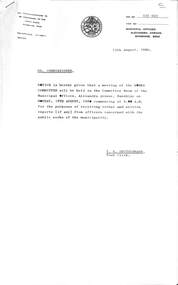 Administrative record - City of Sunshine - Commissioner Mr Alexander Alex George Gillon Collection 1976 - 1982 - Notice of committee meetings 18th August 1980, City of Sunshine, 13th August 1980