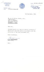 Administrative record - City of Sunshine - Commissioner Mr Alexander Alex George Gillon Collection 1976 - 1982 - Notice of Motion 2nd September 1980, City of Sunshine, 2nd September 1980