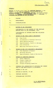 Administrative record - City of Sunshine - Commissioner Mr Alexander Alex George Gillon Collection 1976 - 1982 - Notice of ordinary meeting of the council 16th September 1980, City of Sunshine, 10th September 1980